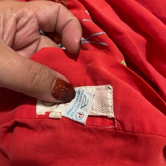 Vintage Shanghai Health Embroidered Red Kimono Robe - Picture 7 of 12